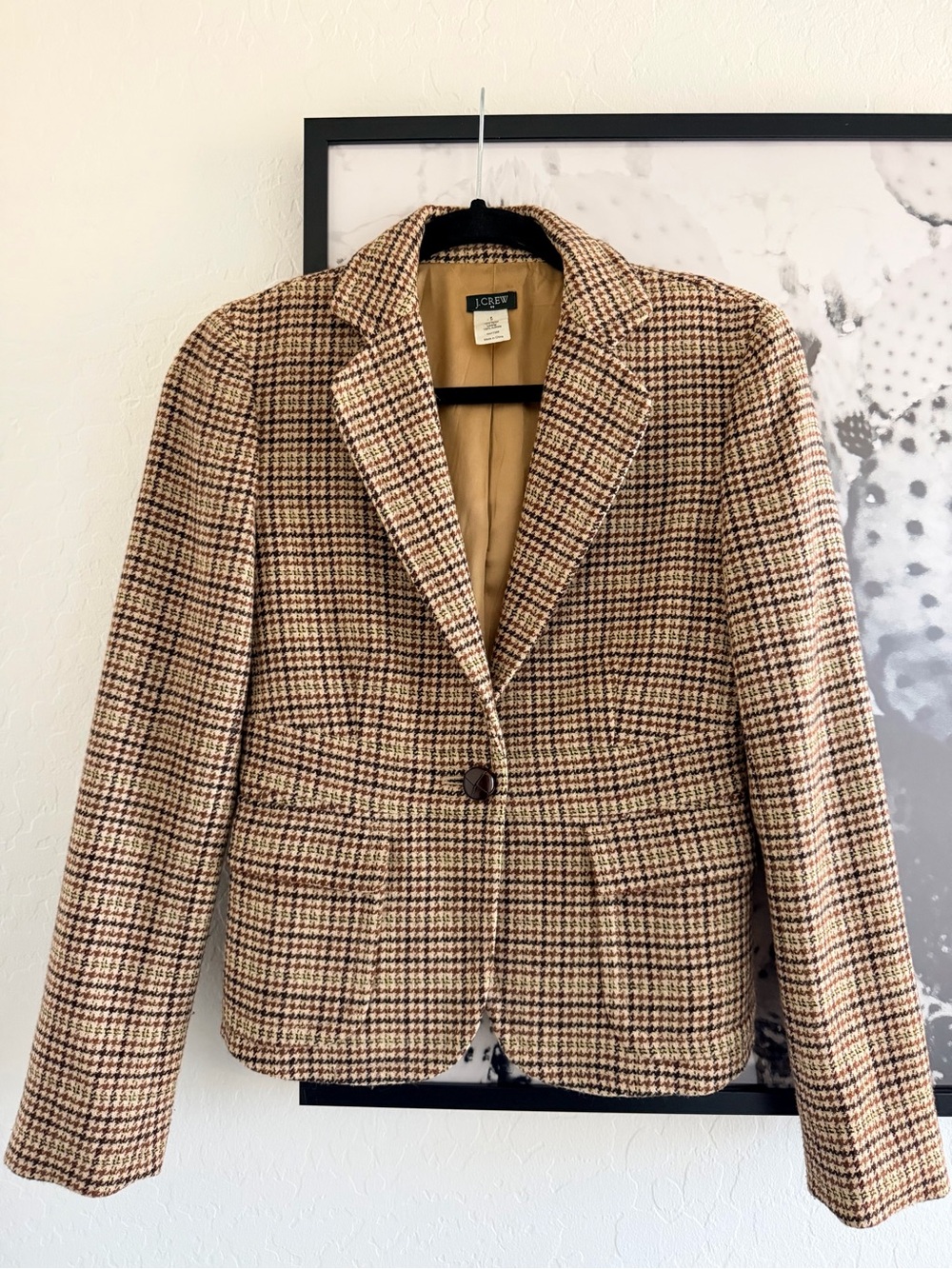 J. Crew Brown Houndstooth Wool-Blend Blazer size 0